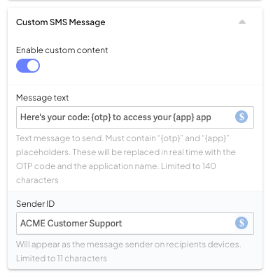 SMS OTP Configuration Example