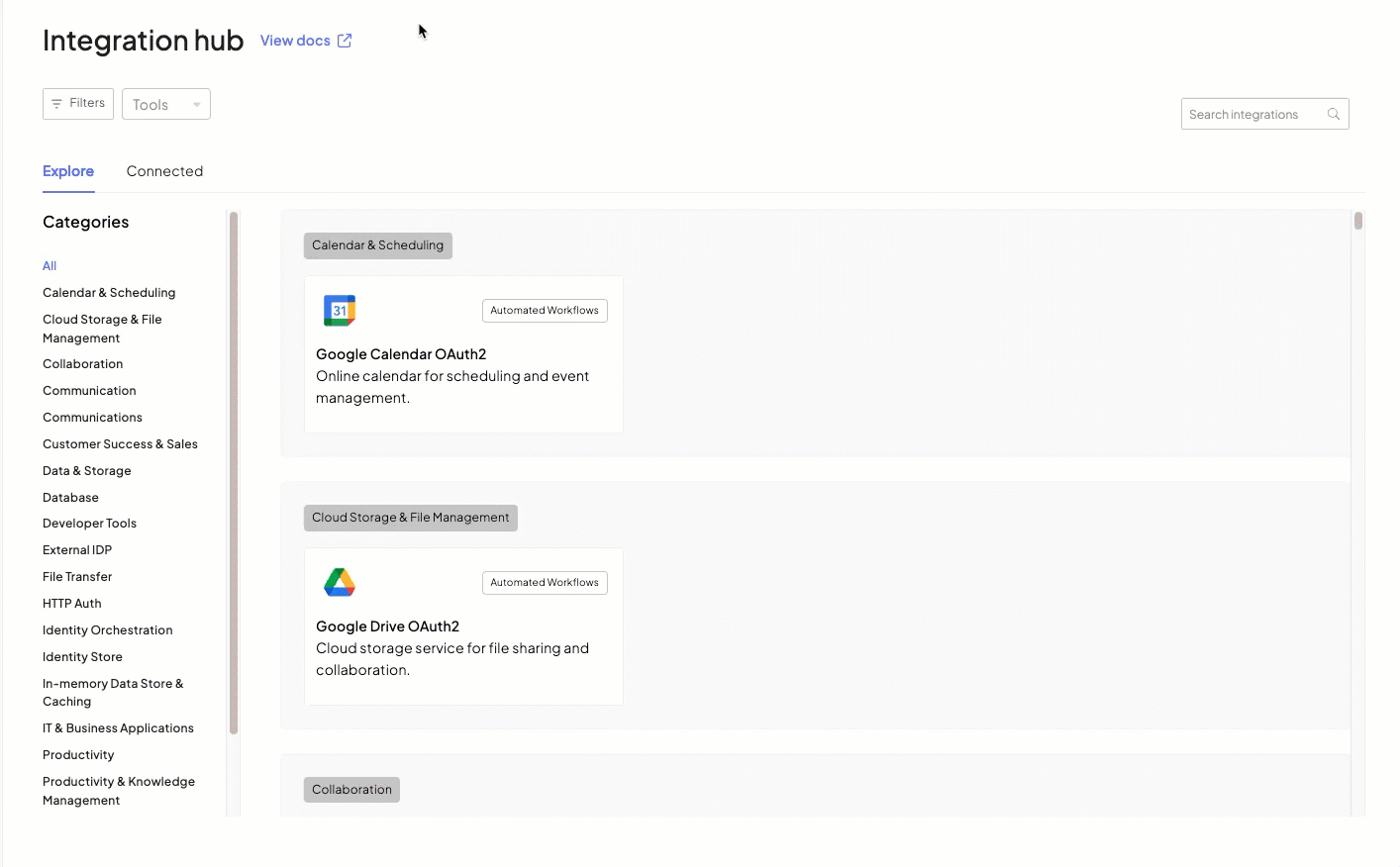 Integration Hub view