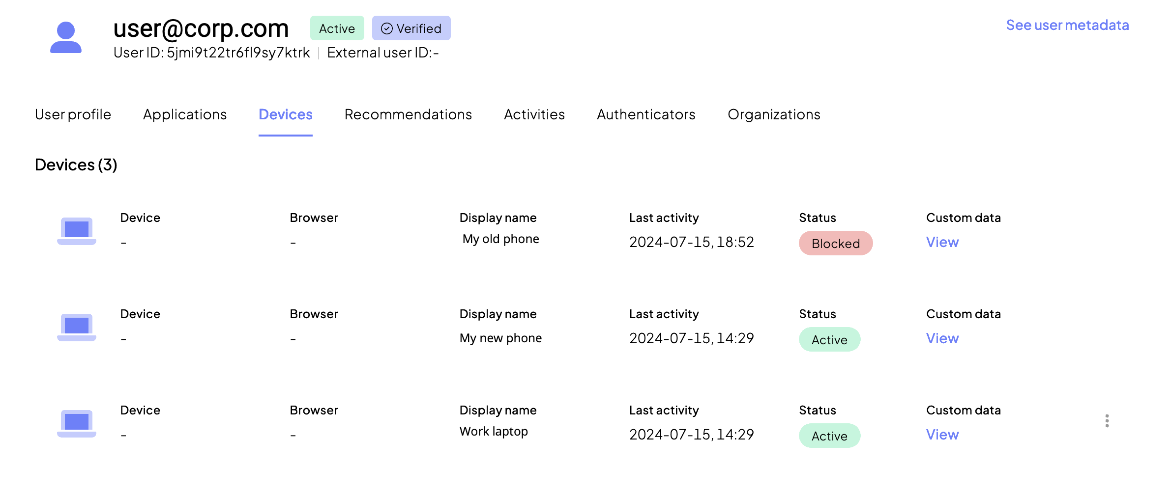 Devices in Admin Portal